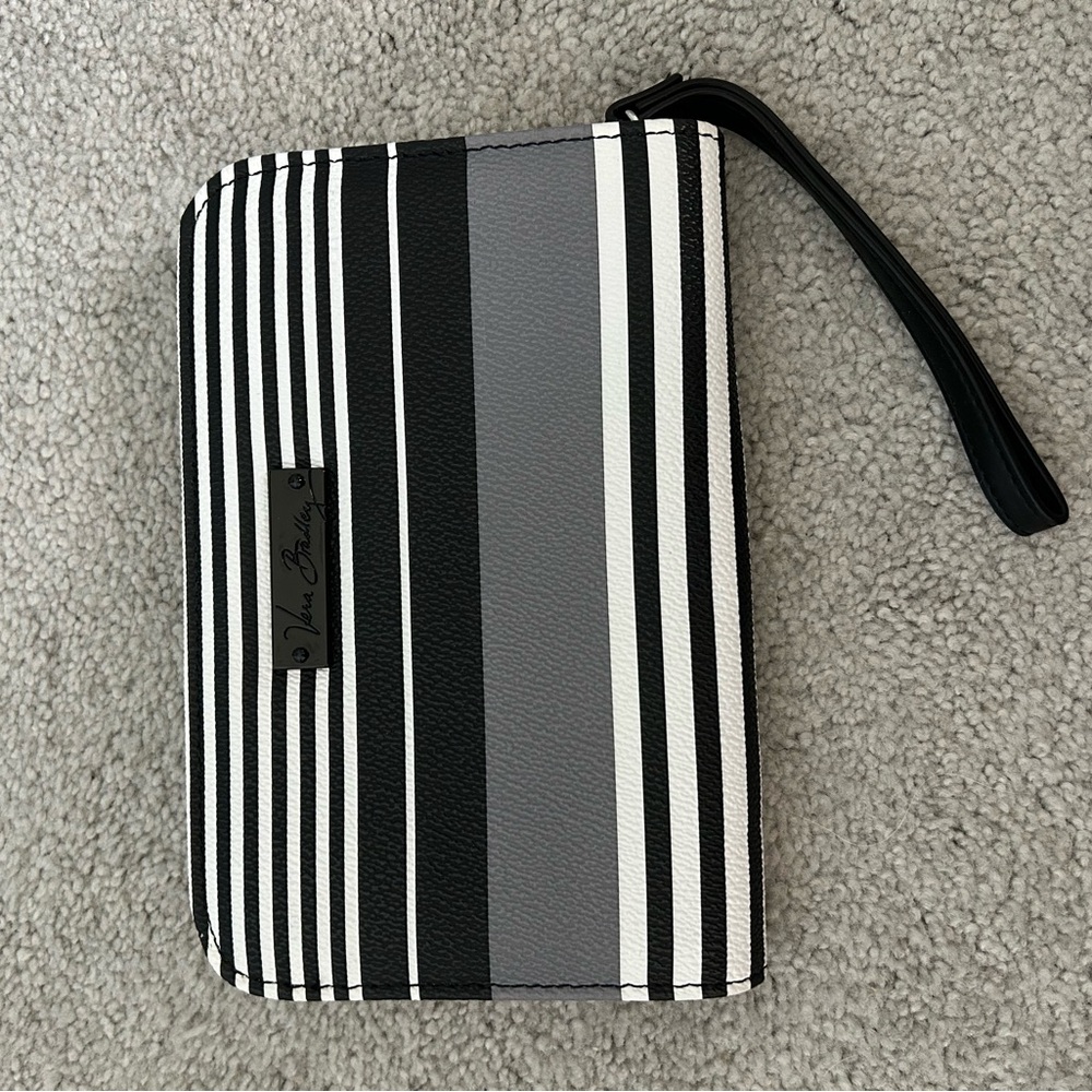 Vera Bradley Black and Gray Striped Wristlet